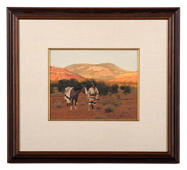 John Brent Jarvis (American, b. 1946) Gouache on Paper : John Brent Jarvis (American, b. 1946) Gouache on Paper Capitol Reef Signed John Jarvis / © 1980 l.r. Title inscribed on verso Housed in a wood frame 9 in. x 11.5 in. (sight). Depicting