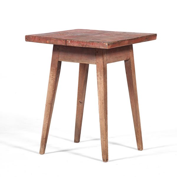 Hepplewhite Stand in Red Paint : Hepplewhite Stand in Red Paint American, 19th century. A stand in red paint, having a two-board top, rising on a splayed base with square tapered legs; ht. 26.25, wd. 22.5, dp. 20.5 in. Provenanc