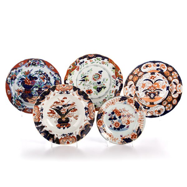 Group of Ironstone Dishes : Group of Ironstone Dishes English, 19th century. A group of five ironstone china dishes, some with Imari style decoration, two with Mason's stamps, one with Davenport stamp, one with G.L. Ashworth a