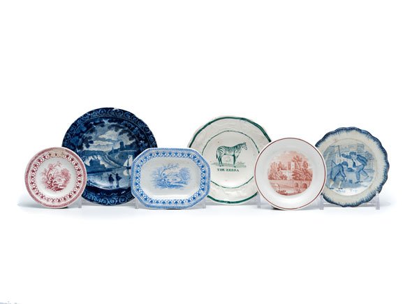 Staffordshire, Pearlware, and Creamware Toy Plates : Staffordshire, Pearlware, and Creamware Toy Plates English, 19th century. An assembled group of six toy plates. Lot includes two Staffordshire transfer-decorated plates in blue and red, each having