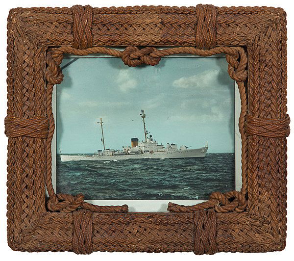 Fine Sailor's Knot Frame with Color Lithograph : Fine Sailor's Knot Frame with Color Lithograph American, 20th century. A color lithograph of a steam ship at sea in a sailor's knot frame; 8 x 9.5 in. (sight). Provenance: From the Estate of Kenne