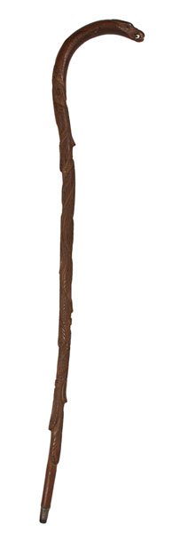 Eagle Head Cane : Eagle Head Cane American, 19th century. A wooden carved cane having a red-painted eagle head handle and shaft carved with textured feathers and metal ferrule; lg. 35.5 in. Provenance: From the Est
