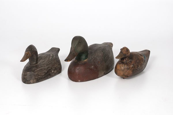 Ben Schmidt Mallard Duck Decoys : Ben Schmidt Mallard Duck Decoys American, 20th century. An assembled group of three mallard decoys, the largest attributed to Ben Schmidt (Michigan, 1884-1968), having glass eyes with painted and fi