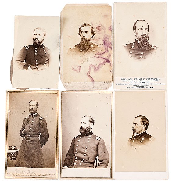 Six CDVs: Innis Palmer, Francis Patterson, Donn Piatt,: Six CDVs: Innis Palmer, Francis Patterson, Donn Piatt, Alfred Pleasanton, Fitz John Porter Lot of 6: Bendann Bros. view of Col. Donn Piatt, not listed in Heitman as a general officer; obscure staff 