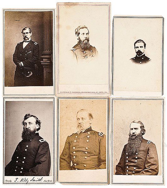 Six CDVs: Chas. F. Smith, Giles A. Smith, Green C.: Six CDVs: Chas. F. Smith, Giles A. Smith, Green C. Smith, Thos. K. Smith, Wm. F. Smith, David Stanley Lot of 6: Brady/Anthony view of Maj. Gen. Charles F. Smith '20; heroically led a division at For