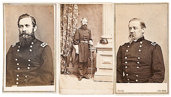 Three Autographed CDVs: Giles A. Smith, Jno. E. Smith,: Three Autographed CDVs: Giles A. Smith, Jno. E. Smith, Wm. F. Smith Lot of 3: Anonymous view of Bvt. Maj. Gen. Giles A. Smith, autographed in pencil on verso. Bvt. Maj. Gen. John E. Smith, ink iden