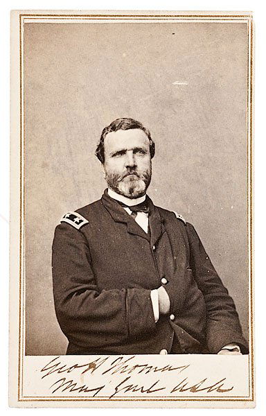 Autographed CDV of Gen. George Henry Thomas : Autographed CDV of Gen. George Henry Thomas A second signed CDV of Maj. Gen. George H. Thomas, ink autographed beneath portrait with rank. View by Morse's Gallery of the Cumberland, Nashville, TN.