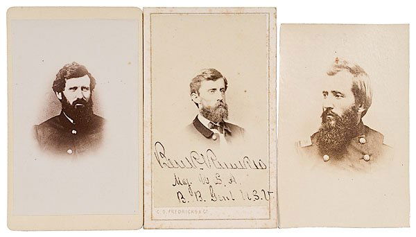 Three CDVs, Ohio BBGs: Robert Ratliff, Benjamin Runkle,: Three CDVs, Ohio BBGs: Robert Ratliff, Benjamin Runkle, Lionel Sheldon Lot of 3: Bvt. Brig. Gen. Robert Wilson Ratliff, Col. 12th OVC, post-war carte. Bvt. Brig. Gen. Benjamin P. Runkle, Col. 45th O
