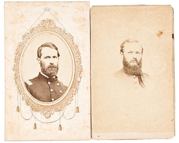 Two CDVs, Illinois BBGs: Thomas Jefferson Kinney,: Two CDVs, Illinois BBGs: Thomas Jefferson Kinney, William C. Kueffner Lot of 2: Bvt. Brig. Gen. Thomas Jefferson Kinney, Col. 119th Illinois Inf., carte uncredited, with possible autograph on verso.