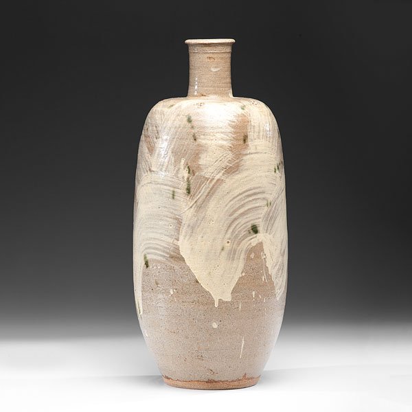 William Marshall (1923-2007; Britain) : William Marshall (1923-2007; Britain) Tall Neck Vase with Copper Decoration ca 2002 Stoneware; ht. 22.25, dia. 8 in. Artist's stamp at foot.