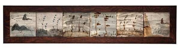 William Marshall (1923-2007; Britain) : William Marshall (1923-2007; Britain) Six Tile Seascape ca 2000 Stoneware; ht. 7.75, wd. 48.5 in. (sight) Housed in custom frame.