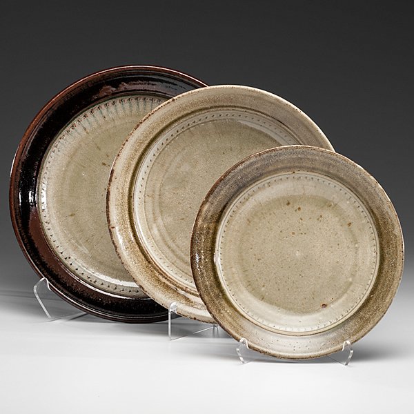 Richard Batterham (1936; Britain) : Richard Batterham (1936; Britain) Three Chargers ca 2001-06 Glazed stoneware Largest charger; ht. 3, dia. 16.25 in.