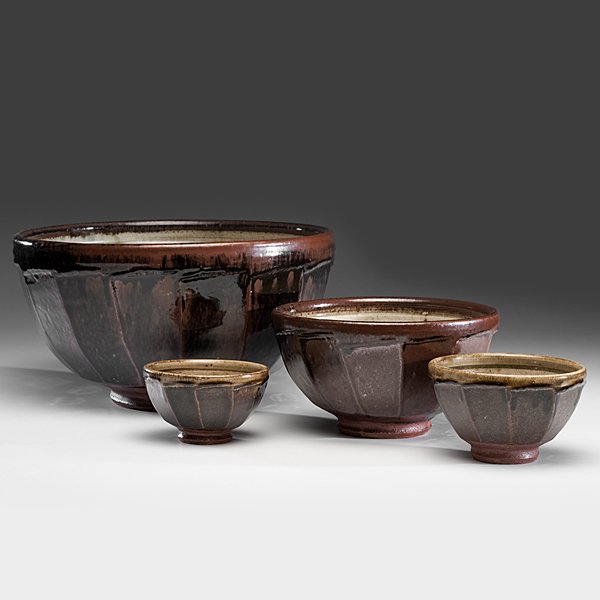 Richard Batterham (1936; Britain) : Richard Batterham (1936; Britain) Four Faceted Bowls 2000 Stoneware Smallest ht. 3.5, dia. 6 in. Largest ht. 8.75, dia. 16 in.