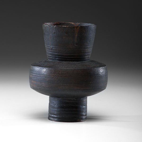 Hans Coper (1920-1981; Germany/Britain) : Hans Coper (1920-1981; Germany/Britain) Compound Vessel ca 1966 ht. 7.25, dia. 6 in. Artist's stamp on base. Coper's work was widely exhibited and collected even in his lifetime. Today, his work