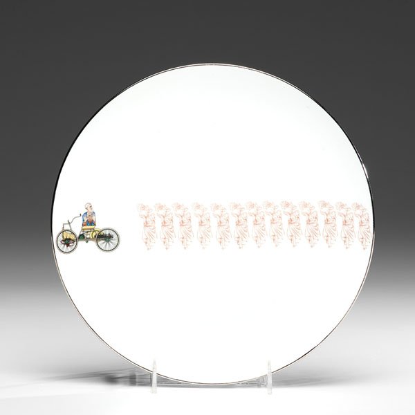 Howard Kottler (1930-1989; USA) : Howard Kottler (1930-1989; USA) Untitled ca 1972 Porcelain with custom transfer; ht. 1, dia. 10.25 in. Artist's name on reverse.