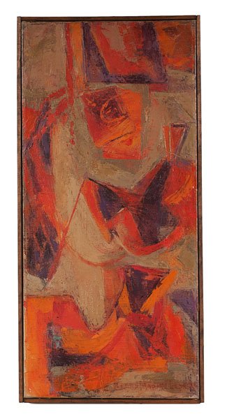 Swaying by Grace Martin Taylor : Swaying by Grace Martin Taylor Grace Martin Taylor (American, West Virginia, 1903-1995), 1959. An encaustic on canvas abstract painting; 10.75 x 22.5 in. Labels on back indicate that the painting 