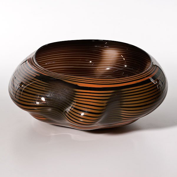 Seaform Basket by Dale Chihuly : Seaform Basket by Dale Chihuly Dale Chilhuly (American, b. 1941). A blown seaform basket with a black lip and alternating orange and grey bands. Signed and dated 1981 on the underside of the base; 9