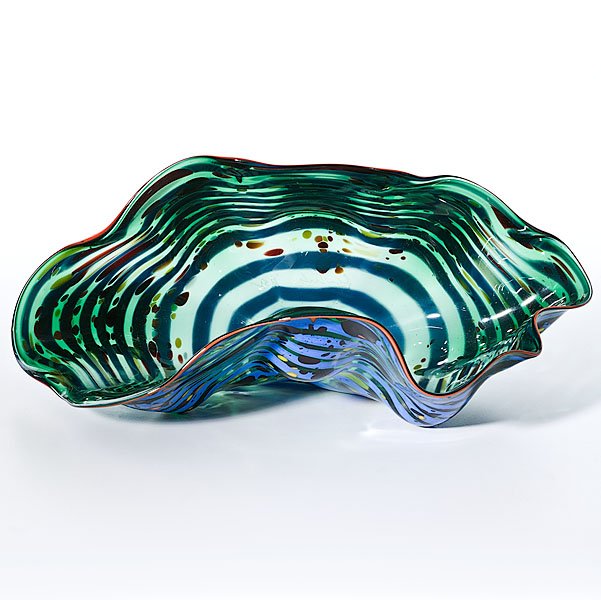 Macchia Basket by Dale Chihuly : Macchia Basket by Dale Chihuly Dale Chihuly (American, b. 1941). A blown Macchia basket, having an orange lip with a lime green interior and spiraling cobalt bands. Signed and dated 1982; 10.25 in