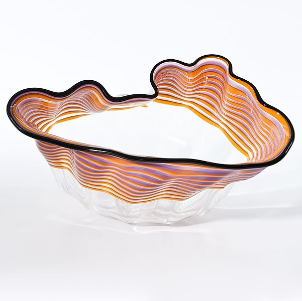 Seaform Basket by Dale Chihuly : Seaform Basket by Dale Chihuly Dale Chihuly (American, b. 1941). A blown seaform basket having a purple lip, with lavender and orange ribs against a clear ground. With artist's signature and 1981 d