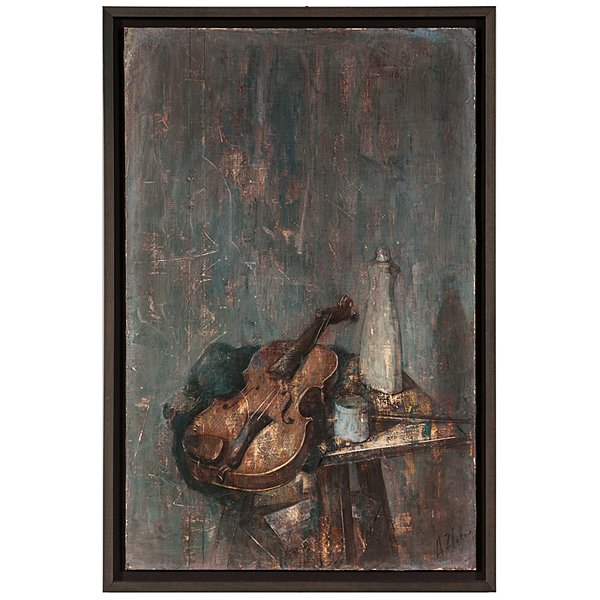 Violin With Dark Cloth, by Alexandre Zlotnik : Violin With Dark Cloth, by Alexandre Zlotnik Alexandre Zlotnik (Russian, b. 1940). Oil on canvas titled Violin With Dark Cloth (1991). Signed lower right. Featured on page 122-123 of All Works 