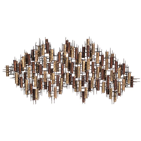 Cut Nail Wall Sculpture by Ross Burthwick : Cut Nail Wall Sculpture by Ross Burthwick American, 20th century. A wall sculpture consisting of a two-layered framework of cut nails in an undulating form, each frame covered in bent metal sheets i