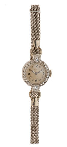 International Watch Company Platinum and Diamond Watch : An International Watch Company (IWC) calibre 94, 17-jewel movement, serial number 1,090,276, cased within a Cresarrow platinum case, serial number 79633, containing 24 VS2, G-H color single cut diam