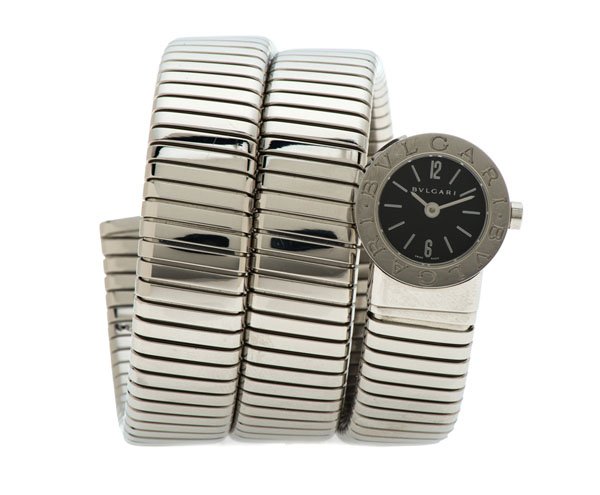 A Bulgari Serpent Watch in Stainless : A stainless Bulgari serpent watch. Band marked Bulgari C200 Acier. Case back marked BB191TS D363399. Bulgari four-jewel quartz movement marked MVE065-VEEE.