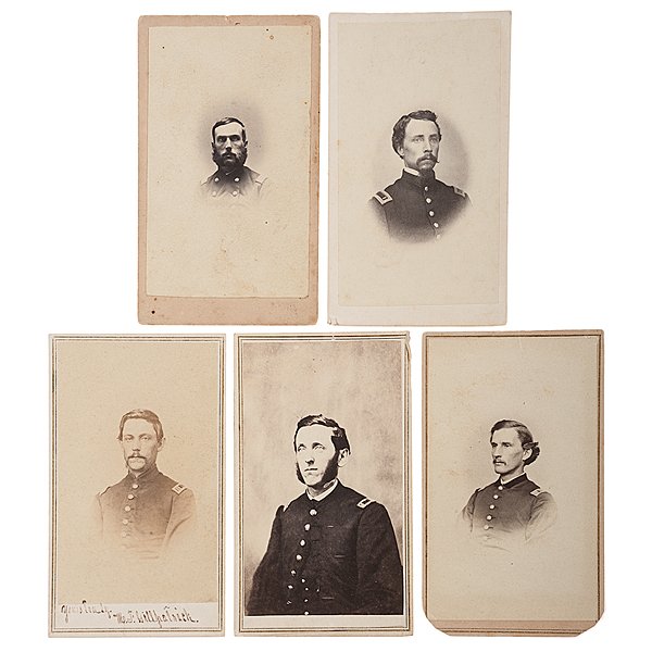 Identified Naval Officers from Maine, Five CDVs : Lot of 5, including 4 identified views, 1 unidentified. Ink signed view of Major William Hatch, by Brooks & Blauvelt, Port Hudson. Hatch originally served as 2nd Lieut., Co. G, 3rd ME; promoted 1s
