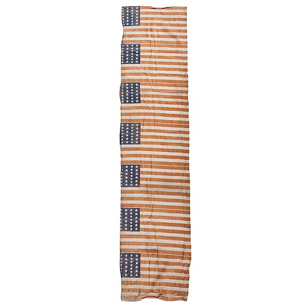 Bolt of 26-Star American Flags : Bolt includes 7 complete 26-star flags printed on cotton. Each completed flag features 26 stars configured in 7/6/7/6 vertical rows on canton, and measures 12 x 20.25 in.; 20.25 x 82.75 in. overall