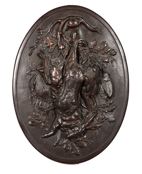 Bronze Relief Game Plaque : Bronze Relief Game Plaque Early 20th century. A nice hunting plaque in bronze, hanging game, unsigned; ht. 18 in. Provenance: From the Estate of Kenneth Erwin, Portland, Michigan