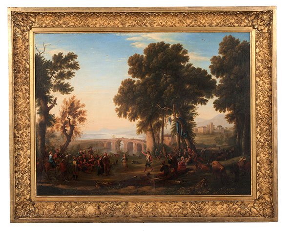 Large Landscape After Claude Lorrain, by George Cooke: Large Landscape After Claude Lorrain, by George E. Cooke George E. Cooke (American, 1793-1849), 1830. After Claude Lorrain (French, 1600-1682). A large oil on canvas landscape after Lorrain's Vill