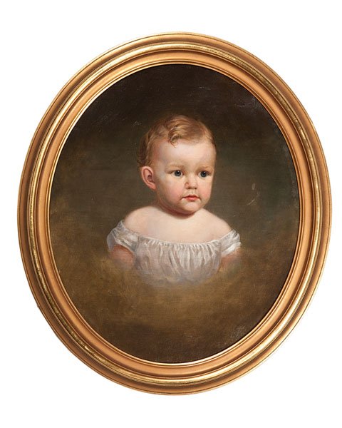 Portrait of a Boy by Jacob Cox : Portrait of a Boy by Jacob Cox Jacob Cox (American, 1810-1892). Oil on canvas, housed in an oval gilt frame. A frontal portrait of a young boy, unsigned; 23 x 19 in. (sight). Provenance: The Clare