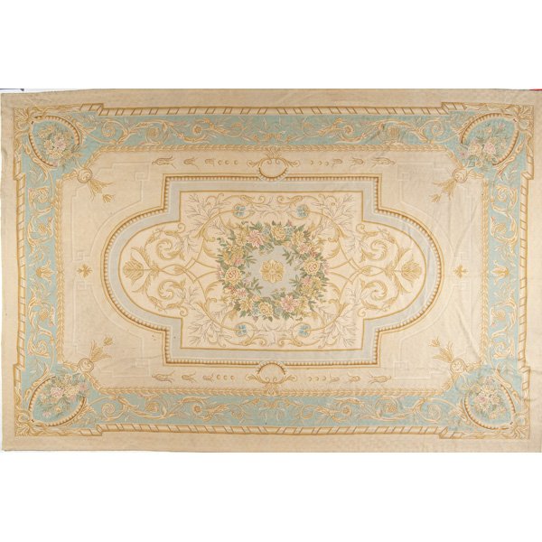 Aubusson-style Stitched Rug : Aubusson-style Stitched Rug Indian, mid-20th century. An Aubusson-style chain stitched rug, in pastel colors; 17 ft. 7 in. x 11 ft. 9 in. (211 x 141 in.; 535.94 x 358.14 cm). Provenance: Proper