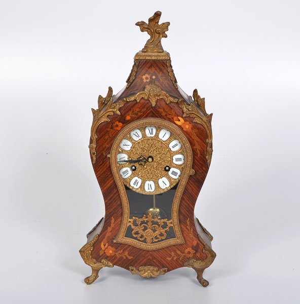 Hermle & Son Mantel Clock : Hermle & Son Mantel Clock Continental (German), ca 1970s. A mantel clock in the French style with bronze mounts, having a key-wind mechanism, works marked FHS / Germany, face marked Made in Italy; 