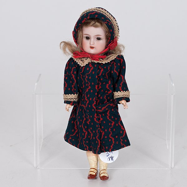 Simon & Halbig Bisque Socket-Head Doll : Simon & Halbig Bisque Socket-Head Doll German, ca 1886-1895. A bisque socket-head child doll with five-piece composition body, with brown glass sleep eyes, single-stroke eyebrows, painted upper and