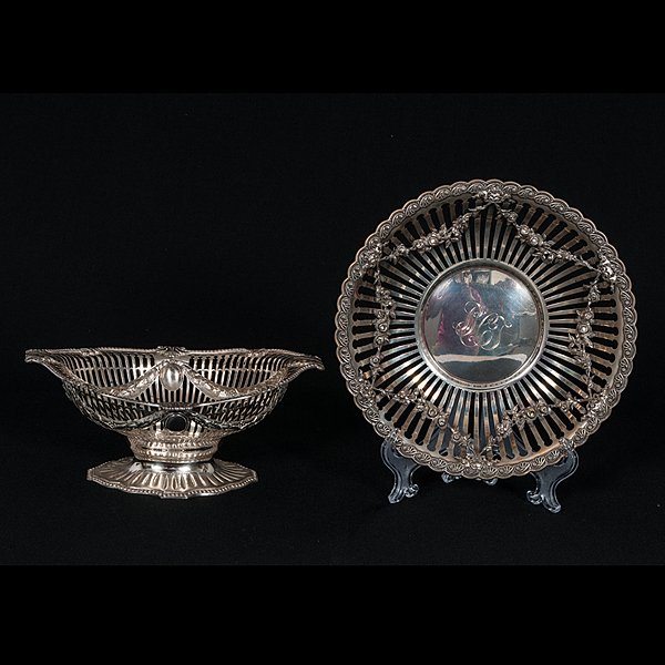 Gorham and Whiting Pieces : Gorham and Whiting Pieces American, late19th- early 20th century. Two cast sterling serving pieces, one a footed open compote with floral festoons over piercework, stamped, Sterling, with marks for 