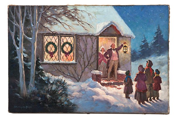 Caroling by Walter de Maris : Caroling by Walter de Maris Walter de Maris (American, 1877-1947). Oil on canvas, signed l.l. and undated. Verso with Frank A. Munsey Co. label; 16 x 24 in. Provenance: Acquired by a Gentlem