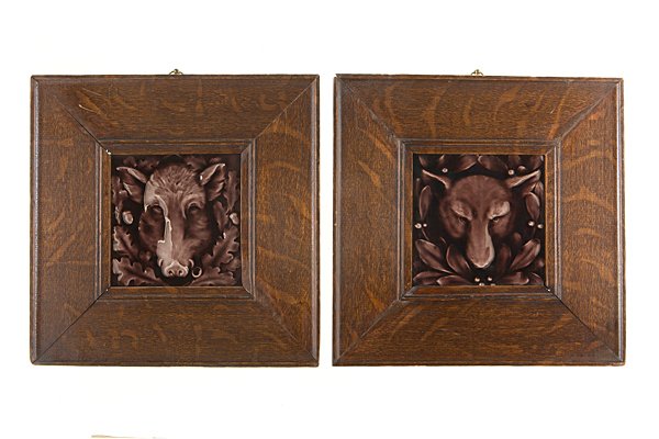 American Encaustic Tiling Company Game Tiles : American Encaustic Tiling Company Game Tiles American (Zanesville, OH), late 19th-early 20th century. A pair of dust-pressed lead-glazed earthenware relief portraits of a hog and a wolf, each marked