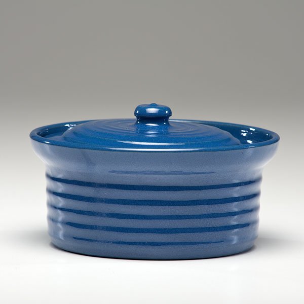 Bauer Pottery Ringware Cobalt Casserole : Bauer Pottery Ringware Cobalt Casserole American, 20th century. A Bauer Ringware covered casserole in cobalt blue; ht. 3.75, dia. 7.5 in.
