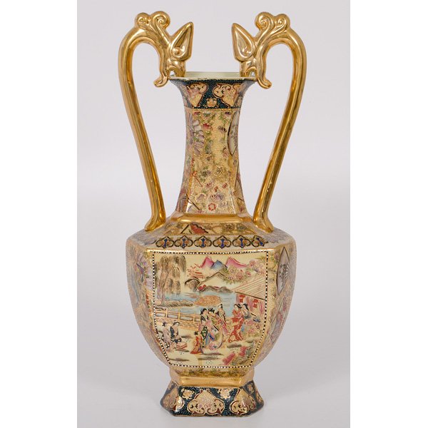 Japanese Nippon Vase : Japanese Nippon Vase 20th century. Ironstone vase, with enamel and gilt, early red marking; ht. 23 in.