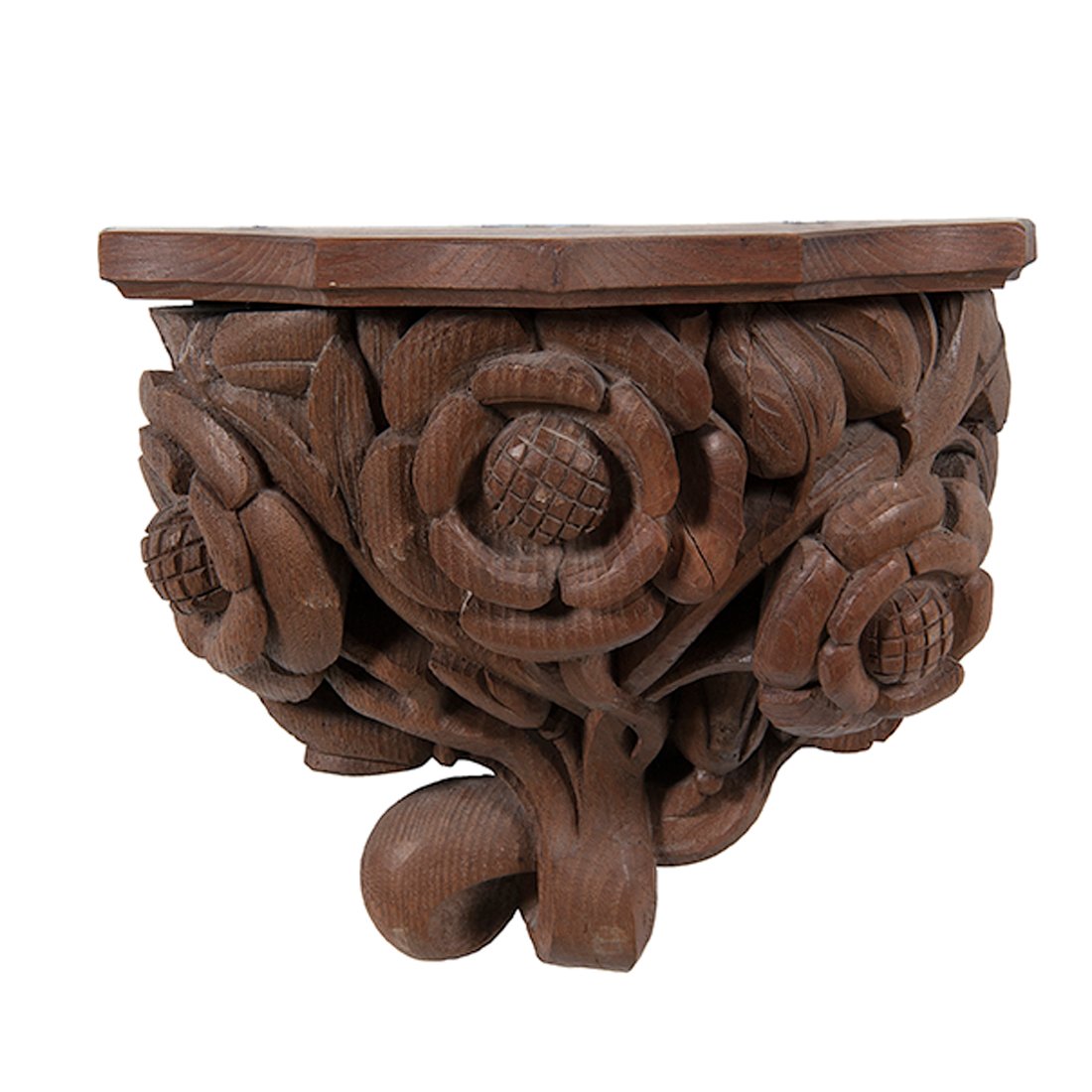 Italian Carved Floral Wall Shelf : Italian Carved Floral Wall Shelf Italian, 20th century. A chestnut carved floral wall shelf/bracket, stamped on back MADE IN ITALY / FERDINANDO STUFLESSER, also carries sticker from Holzheimers'