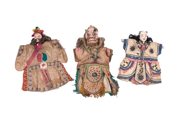 Group of Chinese Opera Puppets : Group of Chinese Opera Puppets Chinese, late Qing dynasty, ca 1900. Three hand-carved and painted wood dolls, embellished with embroidered robes. Ht. 15 in. (tallest).