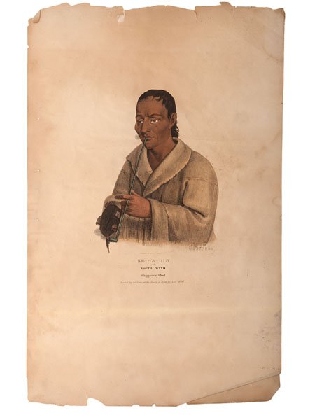 James Otto Lewis (American, 1799-1858) North Wind: James Otto Lewis (American, 1799-1858) Hand Colored Lithograph on Paper North Wind, Chippeway Chief titled and published by Lehman and Duval lower center (image size) 9.5 x 6 in.; (sheet size) 19 x 