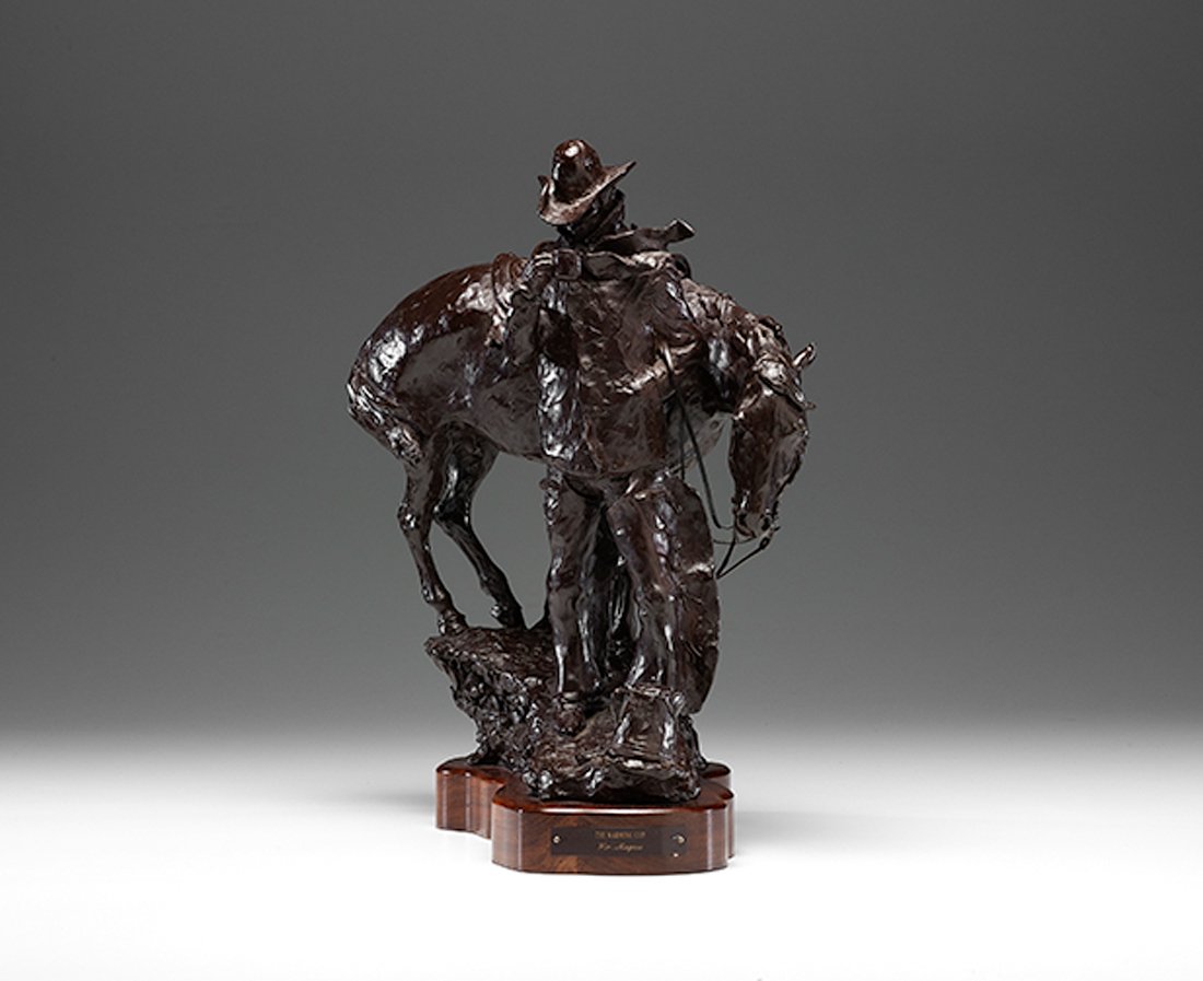 William Moyers (American, 1916-2010), Bronze on Wood: William Moyers (American, 1916-2010), Bronze on Wood Base The Warming Cup signed, foundry mark, and numbered 8/30 at base height 19.25 in.