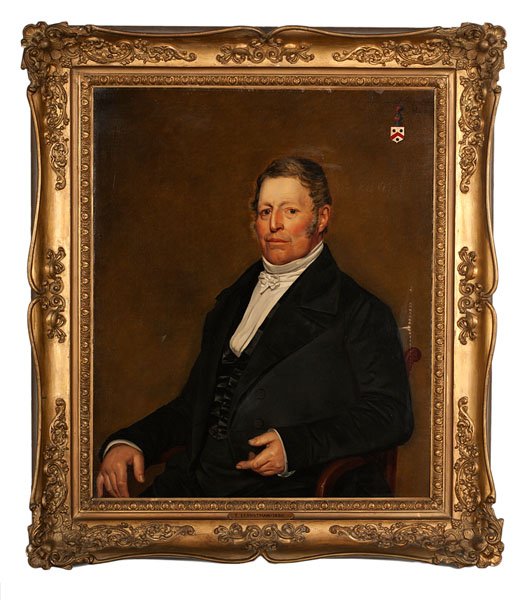 Portrait of a Man by Tjeerd Eernstman : Portrait of a Man by Tjeerd Eernstman Tjeerd Eernstman (Dutch, 1801-1886). Oil on canvas, housed in a gilt composition frame. A half-length portrait of a man seating in black jacket and waistcoat wi