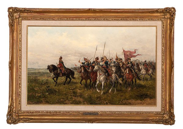 Ukrainian Soldiers on Manoeuvre by Ludwig Gedlek : Ukrainian Soldiers on Manoeuvre by Ludwig Gedlek Ludwig Gedlek (Polish, 1847-1904). Oil on canvas. Signed and inscribed Wien, l.r.; a photograph of previous inscription on canvas verso reads: Ukr