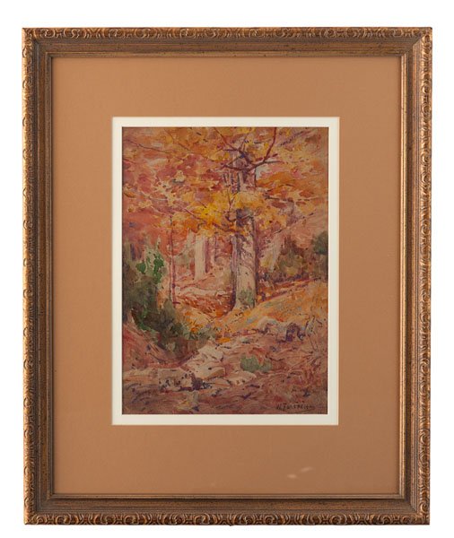 A Bit of Autumn, Corydon, Indiana by William Forsyth : A Bit of Autumn, Corydon, Indiana by William Forsyth William Forsyth (American, 1854-1935). Watercolor on paper. Signed l.r.; 14.5 x 10.5 in. (sight). Provenance: The Clarence and Mildred Long Col