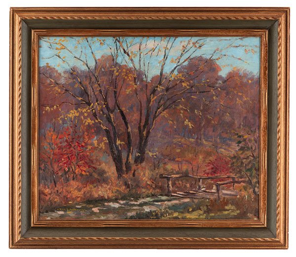 Fall Landscape by Ruth Anderson : Fall Landscape by Ruth Anderson Ruth Anderson (American, 1884-1939). Oil on board. Signed l.l.; dated 1942; 20 x 24 in. (sight). Provenance: The Clarence and Mildred Long Collection of Indiana Ar