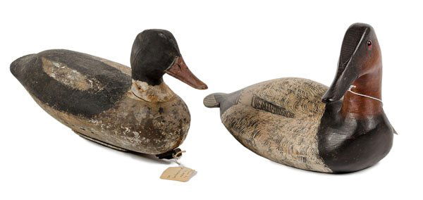 Drake Canvasback and Drake Merganser Decoys : Drake Canvasback and Drake Merganser Decoys American. Two decoys by Tory Ward (of Ward Brothers Decoys, Crisfield, Maryland), including a Drake Canvasback, 1981, and a Drake Merganser by Doug Je