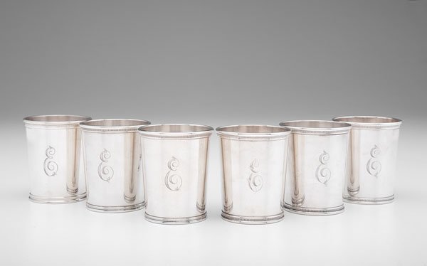 Wakefield Scearce Sterling Julep Cups : Wakefield Scearce Sterling Julep Cups Kentucky, 1960s-1970s. A group of six sterling julep cups by Wakefield Scearce with date marks JFK (during the administration of John F. Kennedy) , LBJ (Lyndo